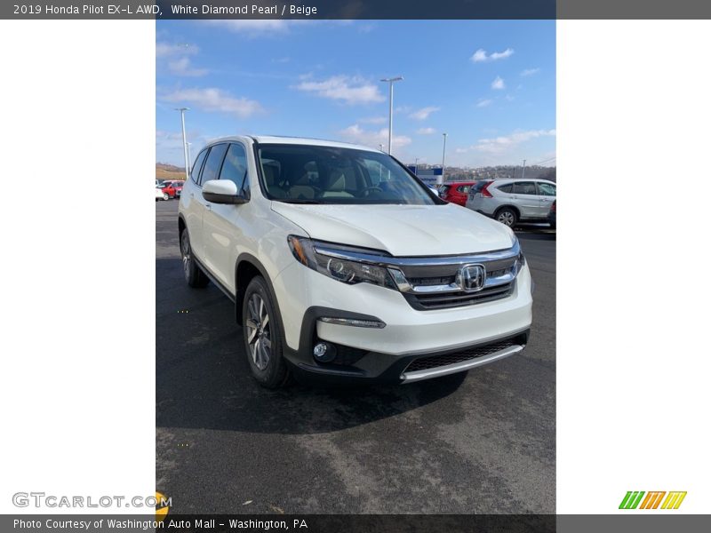 White Diamond Pearl / Beige 2019 Honda Pilot EX-L AWD