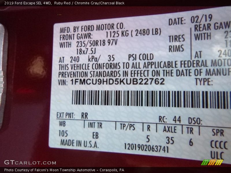 Ruby Red / Chromite Gray/Charcoal Black 2019 Ford Escape SEL 4WD