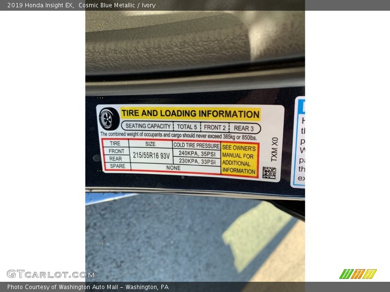 Cosmic Blue Metallic / Ivory 2019 Honda Insight EX