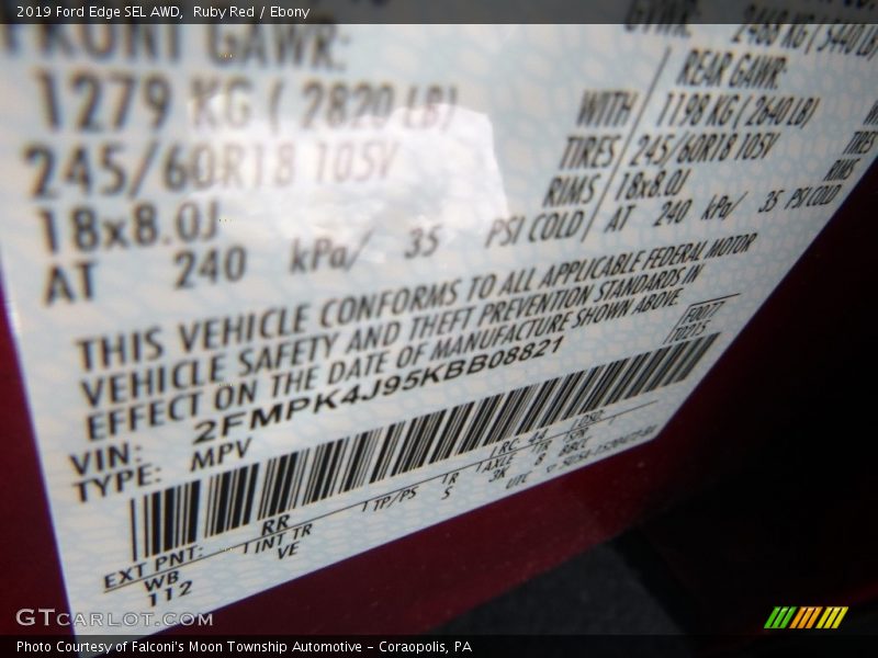 Ruby Red / Ebony 2019 Ford Edge SEL AWD