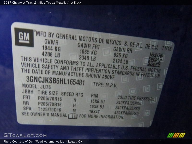 Blue Topaz Metallic / Jet Black 2017 Chevrolet Trax LS