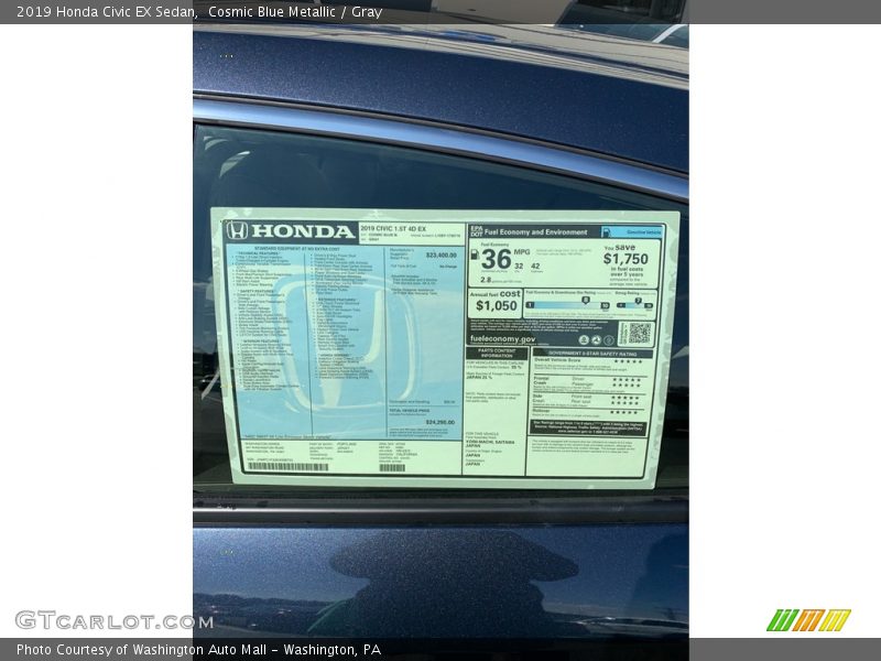 Cosmic Blue Metallic / Gray 2019 Honda Civic EX Sedan