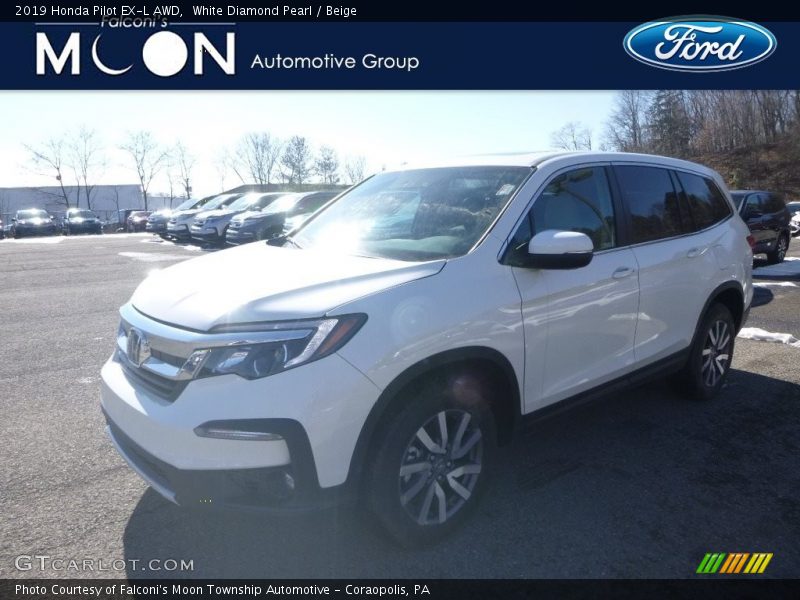 White Diamond Pearl / Beige 2019 Honda Pilot EX-L AWD