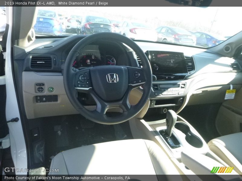 White Diamond Pearl / Beige 2019 Honda Pilot EX-L AWD