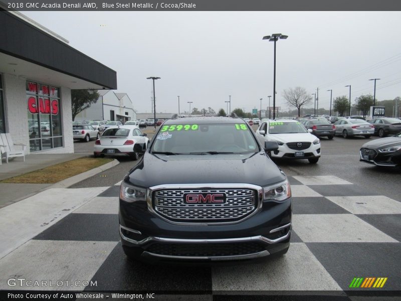 Blue Steel Metallic / Cocoa/Shale 2018 GMC Acadia Denali AWD