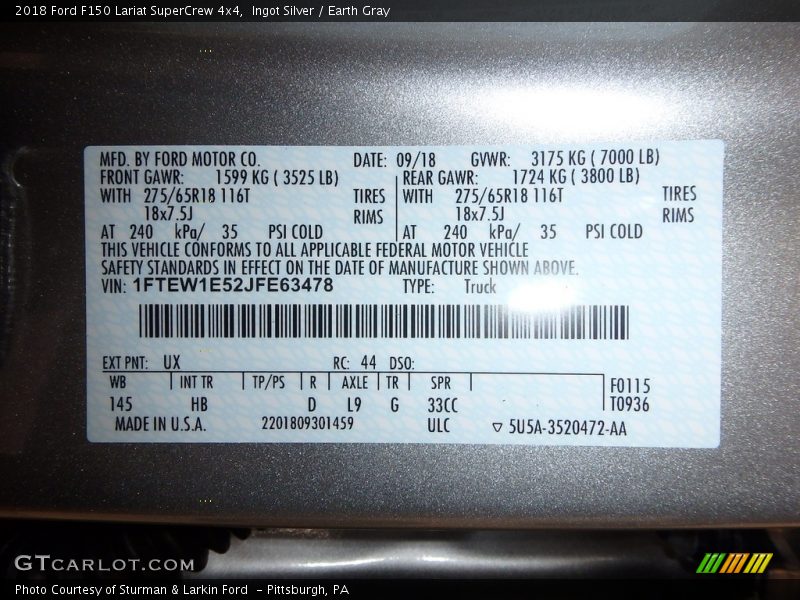 Ingot Silver / Earth Gray 2018 Ford F150 Lariat SuperCrew 4x4