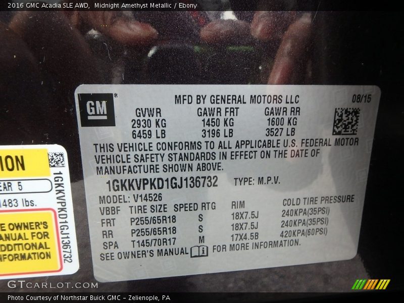 Midnight Amethyst Metallic / Ebony 2016 GMC Acadia SLE AWD