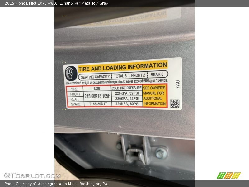 Lunar Silver Metallic / Gray 2019 Honda Pilot EX-L AWD