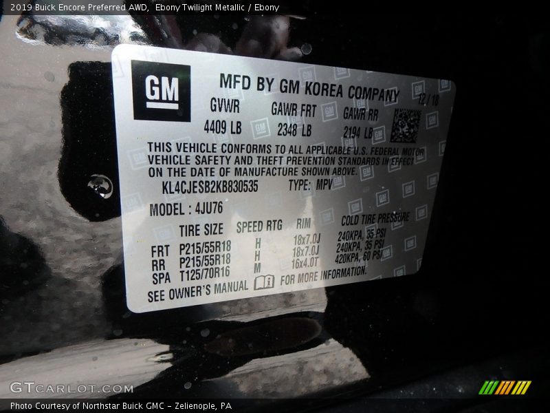 Ebony Twilight Metallic / Ebony 2019 Buick Encore Preferred AWD