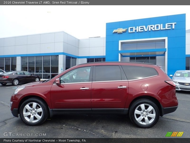 Siren Red Tintcoat / Ebony 2016 Chevrolet Traverse LT AWD