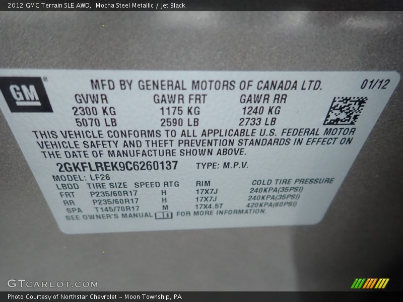 Mocha Steel Metallic / Jet Black 2012 GMC Terrain SLE AWD