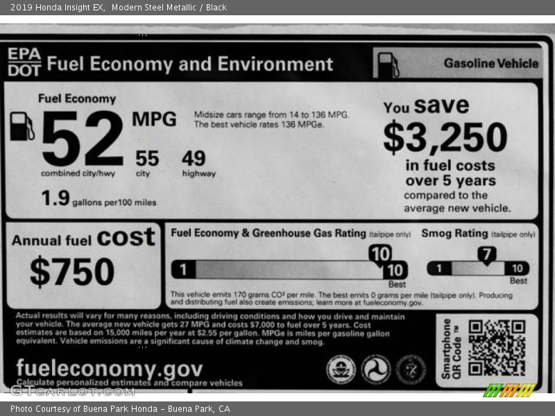 Modern Steel Metallic / Black 2019 Honda Insight EX