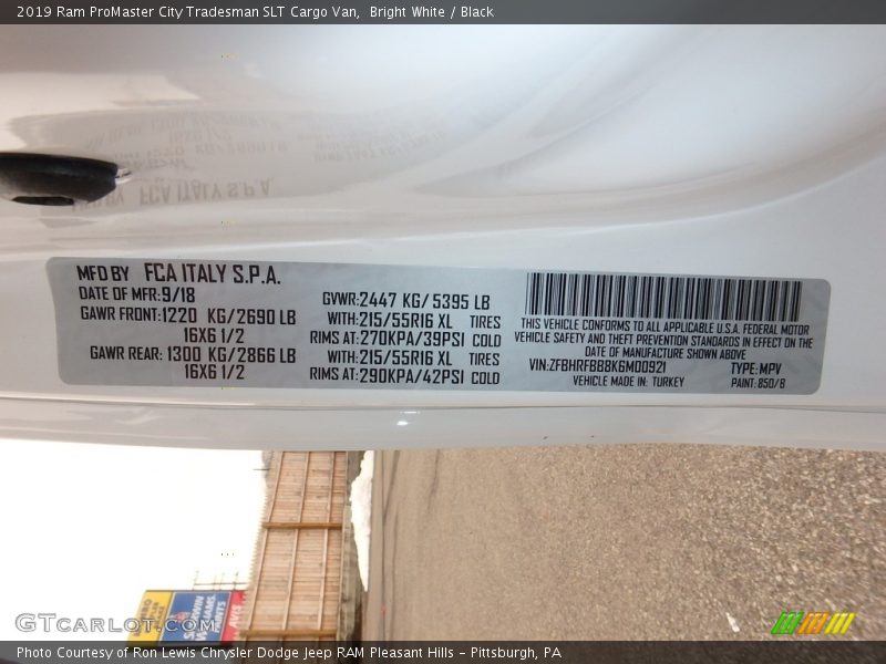 Bright White / Black 2019 Ram ProMaster City Tradesman SLT Cargo Van