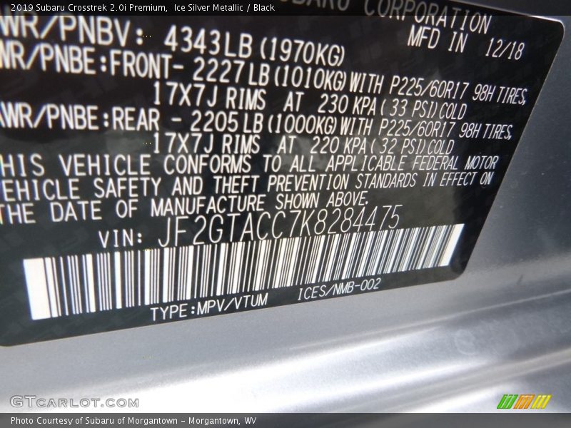 Ice Silver Metallic / Black 2019 Subaru Crosstrek 2.0i Premium