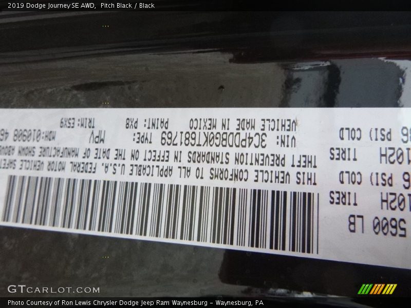 2019 Journey SE AWD Pitch Black Color Code PX8