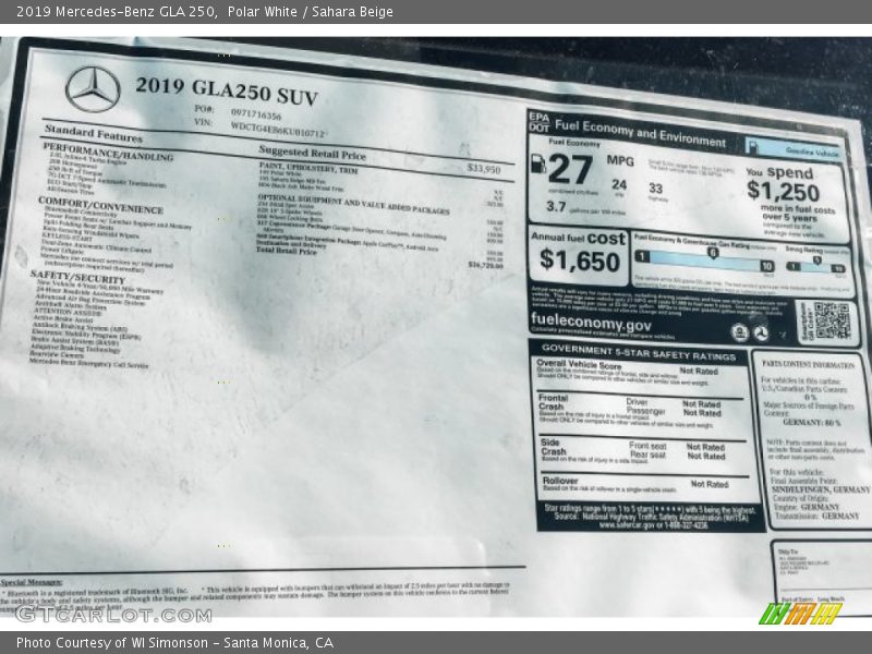 Polar White / Sahara Beige 2019 Mercedes-Benz GLA 250