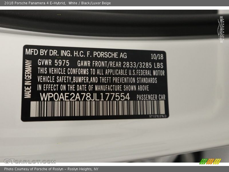 White / Black/Luxor Beige 2018 Porsche Panamera 4 E-Hybrid