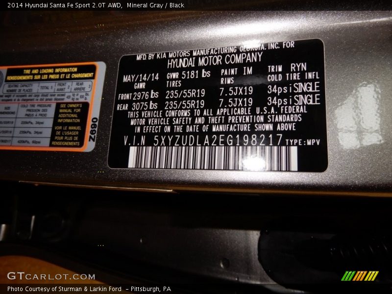 Mineral Gray / Black 2014 Hyundai Santa Fe Sport 2.0T AWD