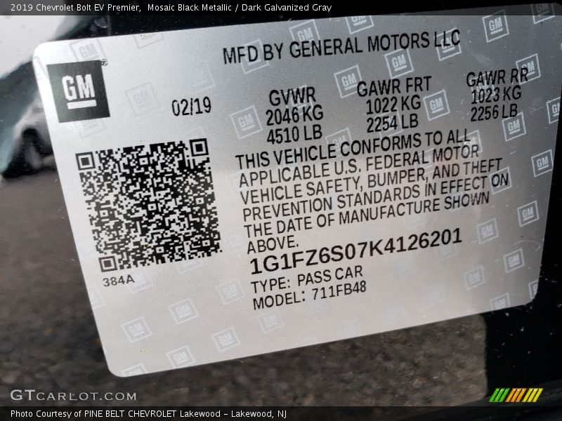 Mosaic Black Metallic / Dark Galvanized Gray 2019 Chevrolet Bolt EV Premier