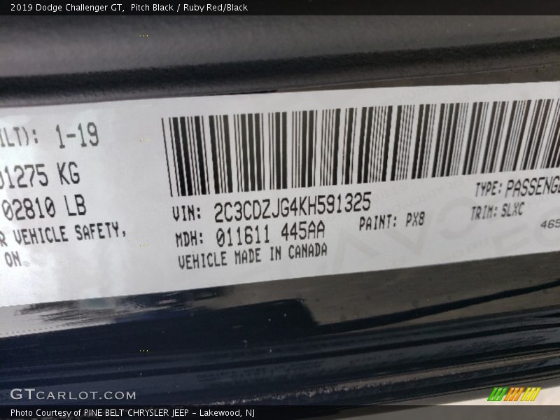 Pitch Black / Ruby Red/Black 2019 Dodge Challenger GT