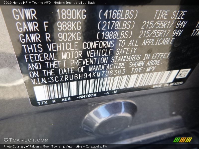 Modern Steel Metallic / Black 2019 Honda HR-V Touring AWD