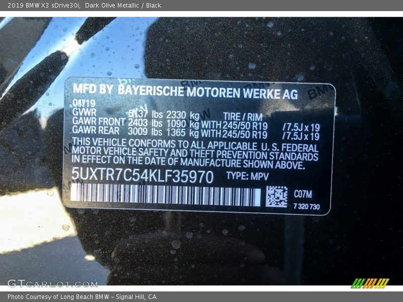 Dark Olive Metallic / Black 2019 BMW X3 sDrive30i