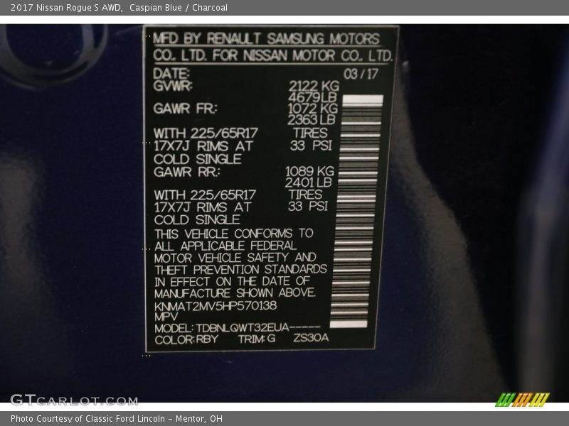 Caspian Blue / Charcoal 2017 Nissan Rogue S AWD
