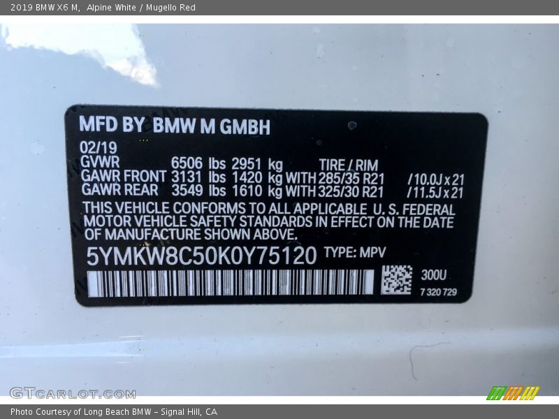 Alpine White / Mugello Red 2019 BMW X6 M