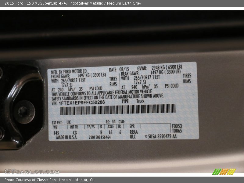 Ingot Silver Metallic / Medium Earth Gray 2015 Ford F150 XL SuperCab 4x4