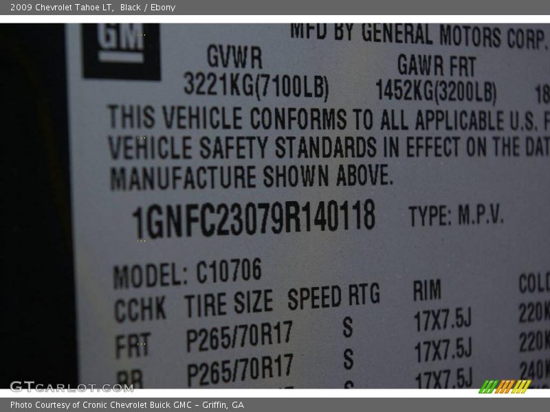 Black / Ebony 2009 Chevrolet Tahoe LT