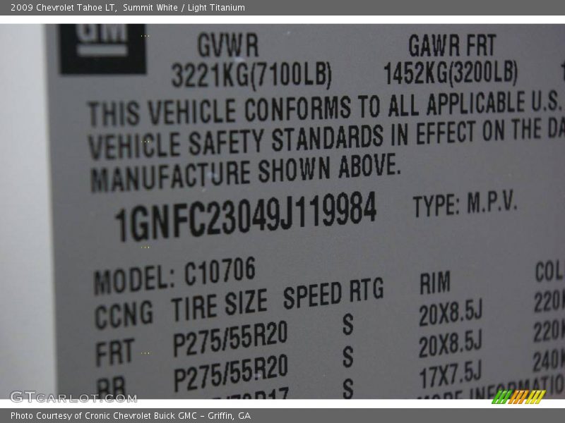 Summit White / Light Titanium 2009 Chevrolet Tahoe LT