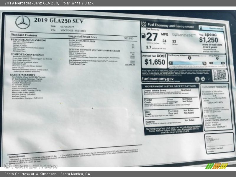 Polar White / Black 2019 Mercedes-Benz GLA 250