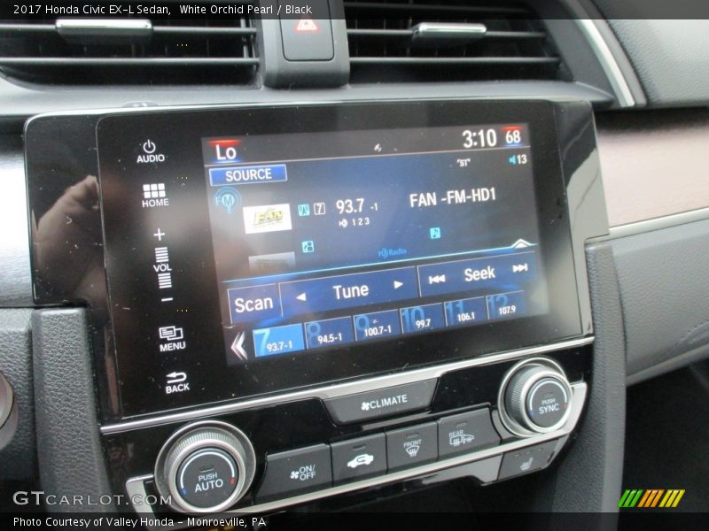 White Orchid Pearl / Black 2017 Honda Civic EX-L Sedan