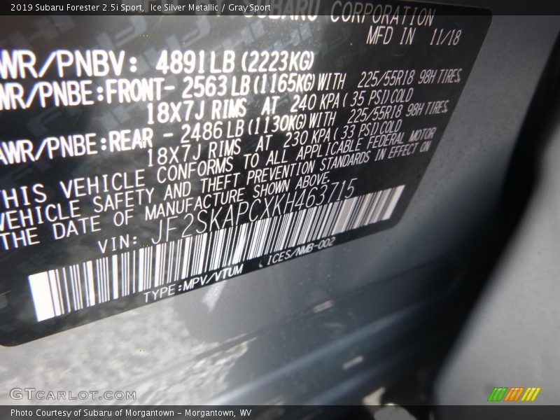 Ice Silver Metallic / Gray Sport 2019 Subaru Forester 2.5i Sport