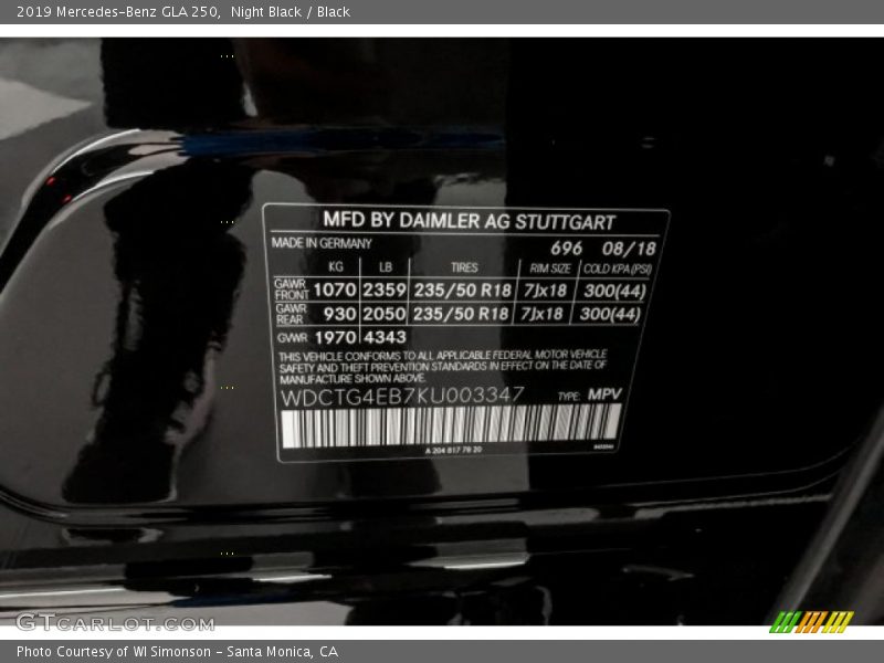 Night Black / Black 2019 Mercedes-Benz GLA 250