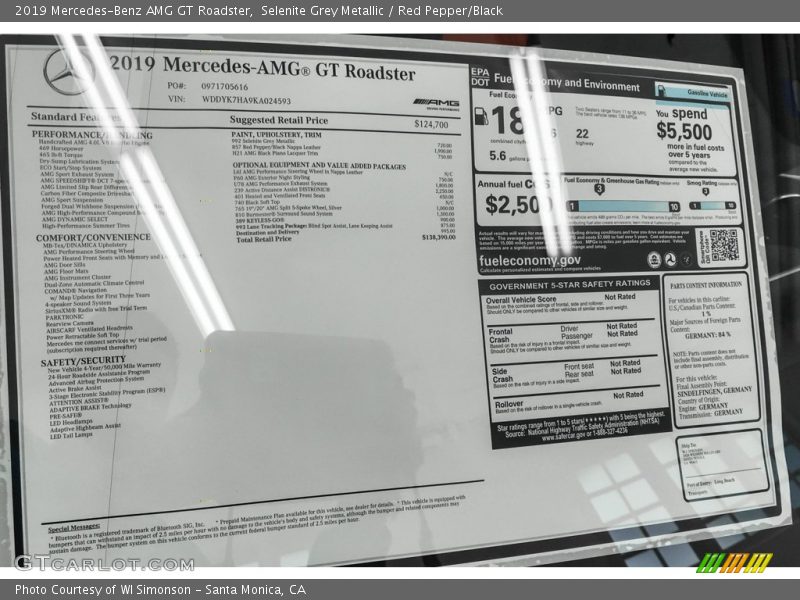  2019 AMG GT Roadster Window Sticker