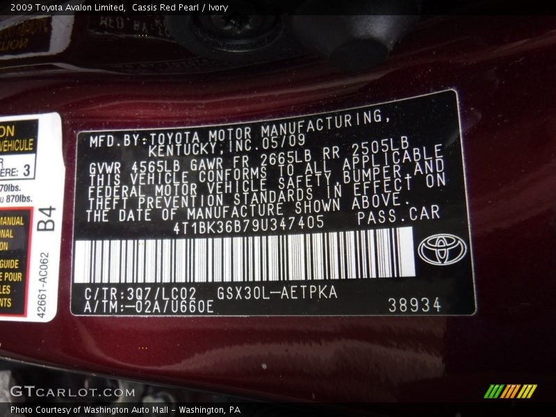Cassis Red Pearl / Ivory 2009 Toyota Avalon Limited