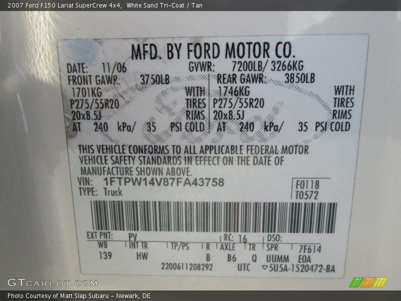 White Sand Tri-Coat / Tan 2007 Ford F150 Lariat SuperCrew 4x4