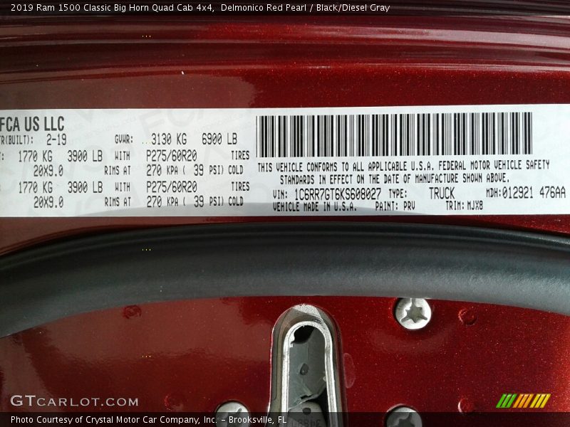 2019 1500 Classic Big Horn Quad Cab 4x4 Delmonico Red Pearl Color Code PRV
