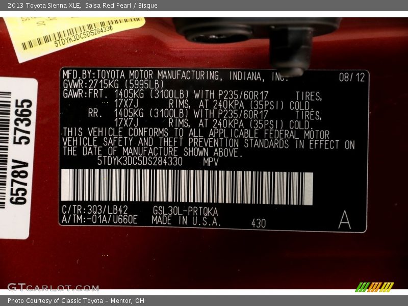 Salsa Red Pearl / Bisque 2013 Toyota Sienna XLE