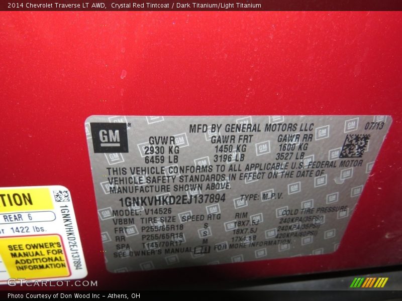 Crystal Red Tintcoat / Dark Titanium/Light Titanium 2014 Chevrolet Traverse LT AWD