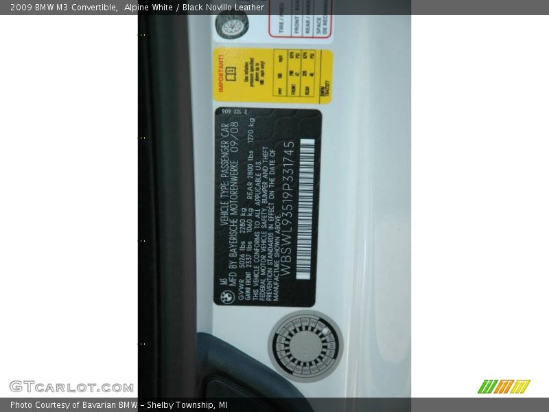 Alpine White / Black Novillo Leather 2009 BMW M3 Convertible