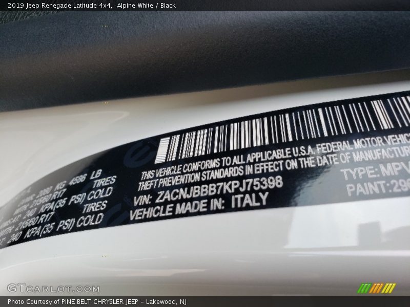 Alpine White / Black 2019 Jeep Renegade Latitude 4x4