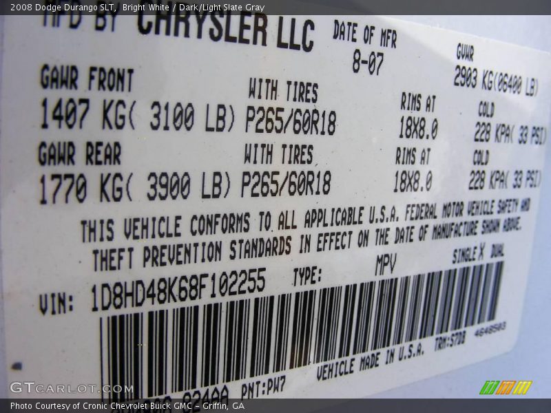 Bright White / Dark/Light Slate Gray 2008 Dodge Durango SLT