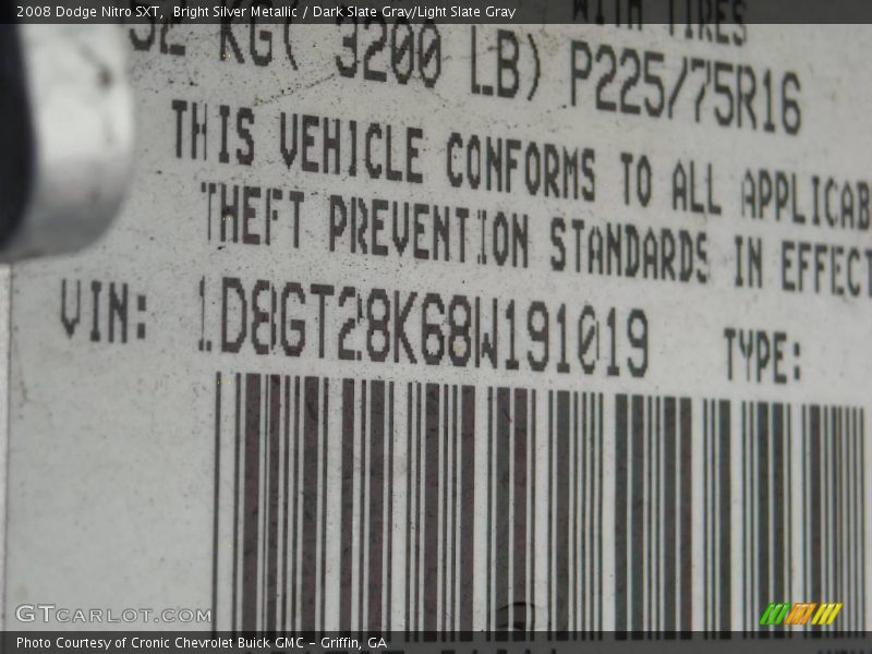 Bright Silver Metallic / Dark Slate Gray/Light Slate Gray 2008 Dodge Nitro SXT