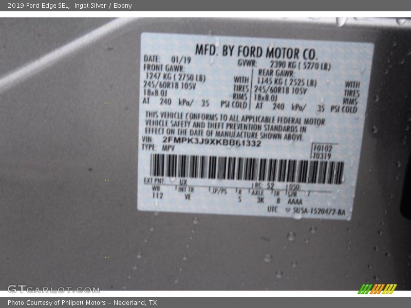 Ingot Silver / Ebony 2019 Ford Edge SEL