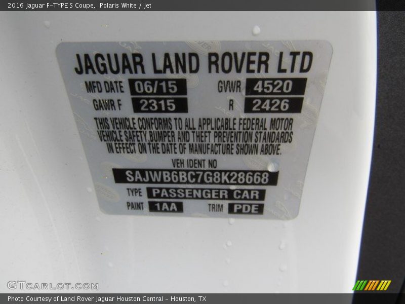 Polaris White / Jet 2016 Jaguar F-TYPE S Coupe