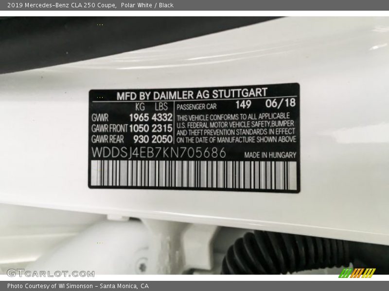Polar White / Black 2019 Mercedes-Benz CLA 250 Coupe