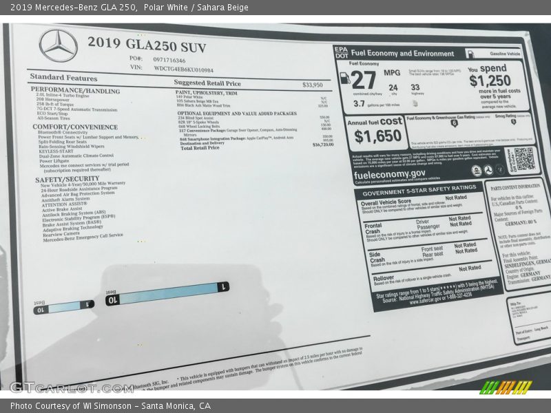 Polar White / Sahara Beige 2019 Mercedes-Benz GLA 250