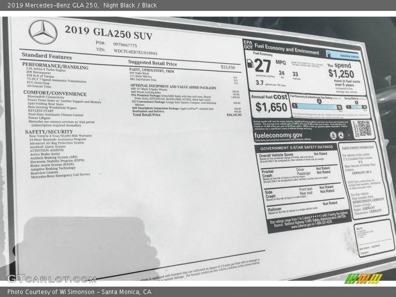 Night Black / Black 2019 Mercedes-Benz GLA 250